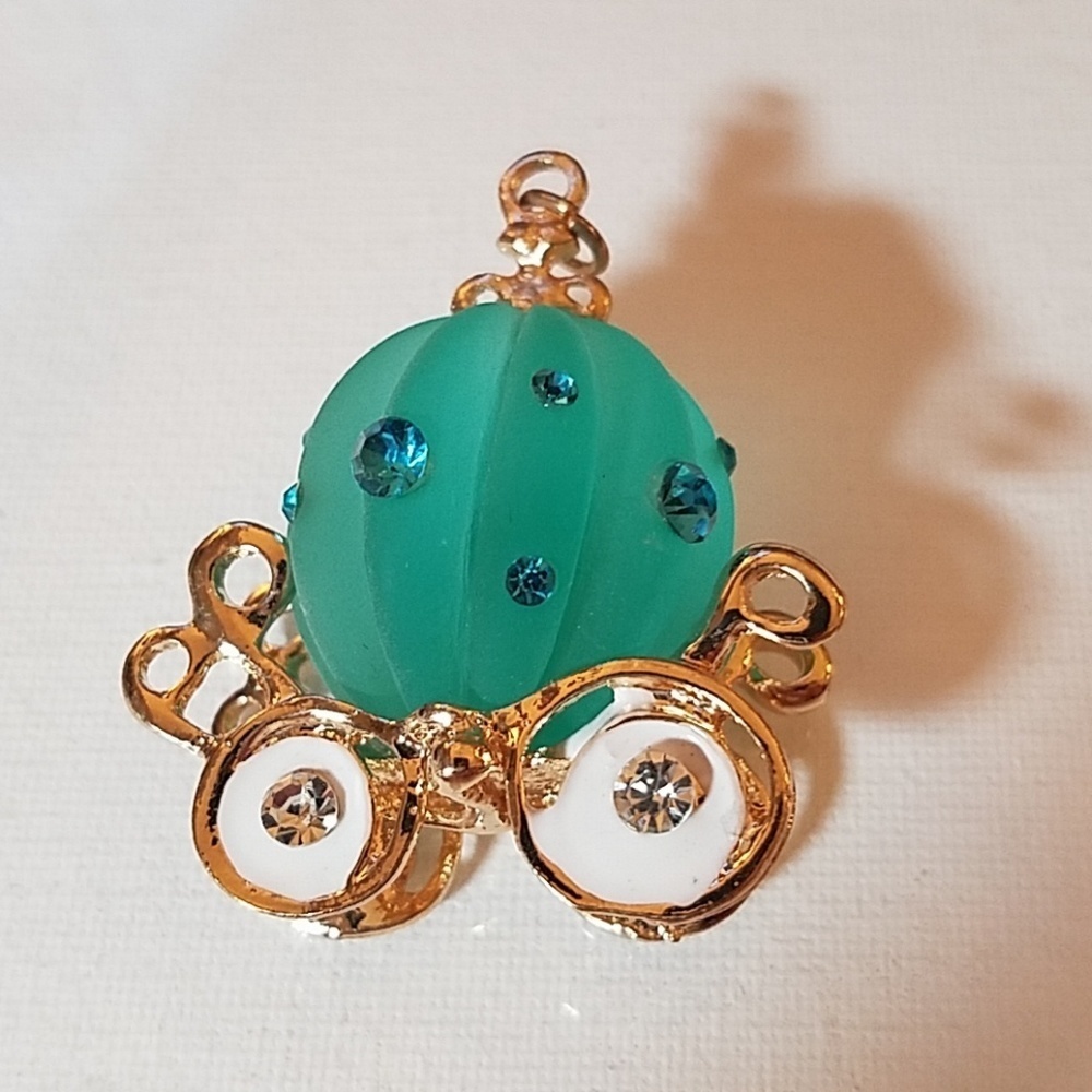 Cindarella Carriage Blue,  Gold & Rhinestone 2" - Picture 4 of 6